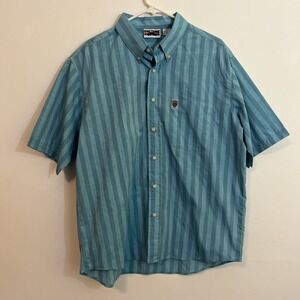 Brittania Men's XL Button Up Shirt Vintage Light Blue Stripe Short Sleeve Beach